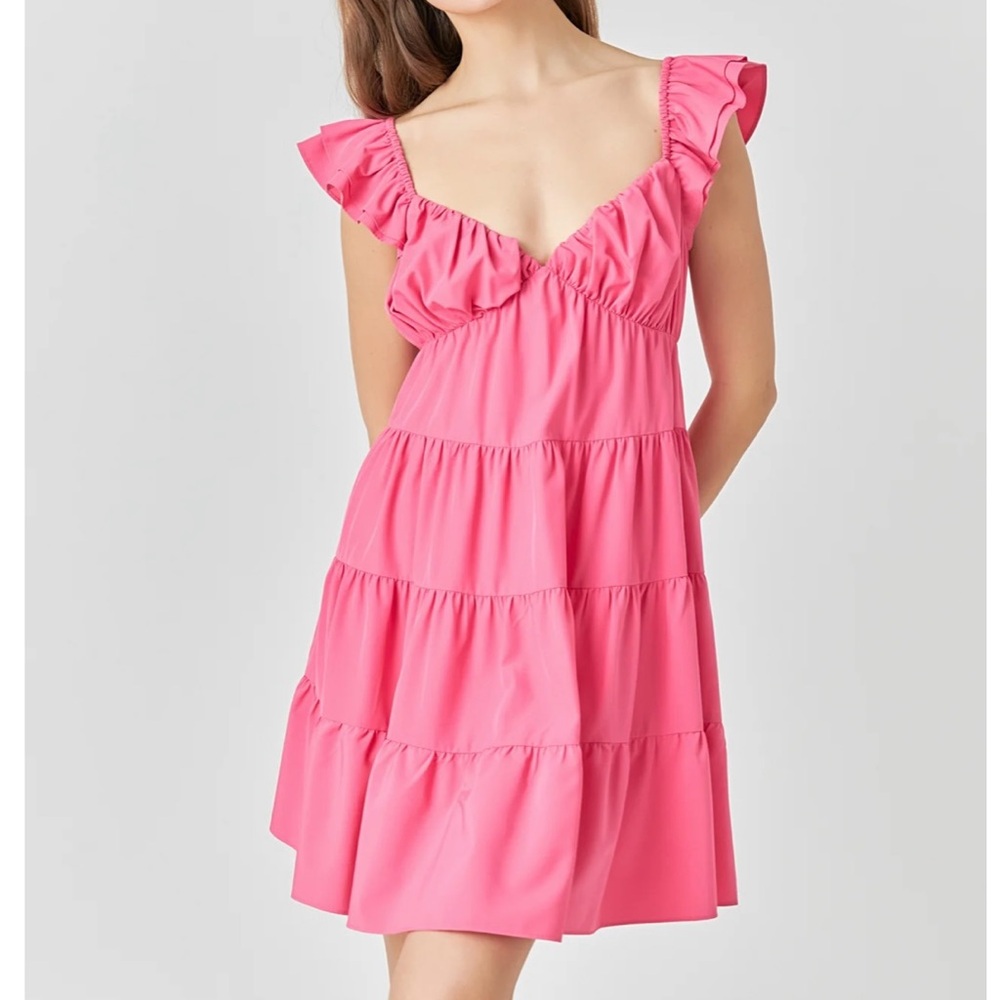 Endless Rose Pink Ruffle Tier Mini Dress Medium